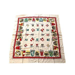 Vintage Austrian Souvenir Tablecloth & 4 Matching‎ Napkins – Heraldry & Folk Art